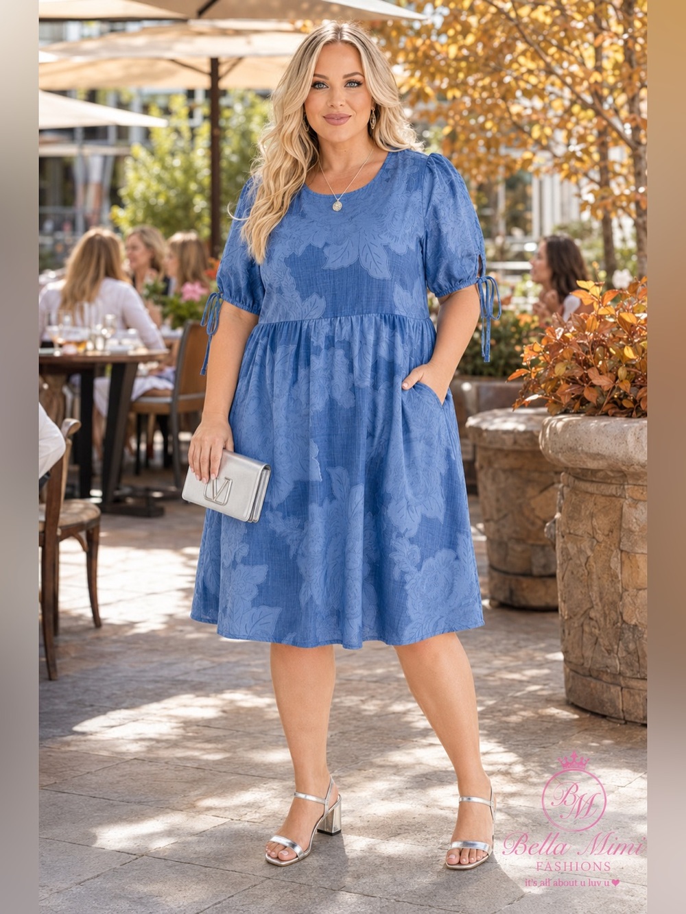 Polagram Blue Floral Jacquard Midi Dress – 3X – NWT 💙🩶💙 BRB SL 9